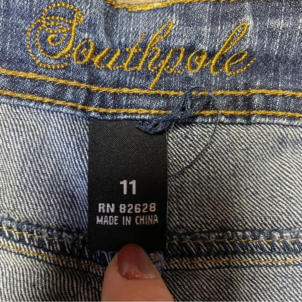 VINTAGE Southpole Jeans Juniors 11 Blue Bootcut Flare Embellished Spellout Y2K - Picture 6 of 12